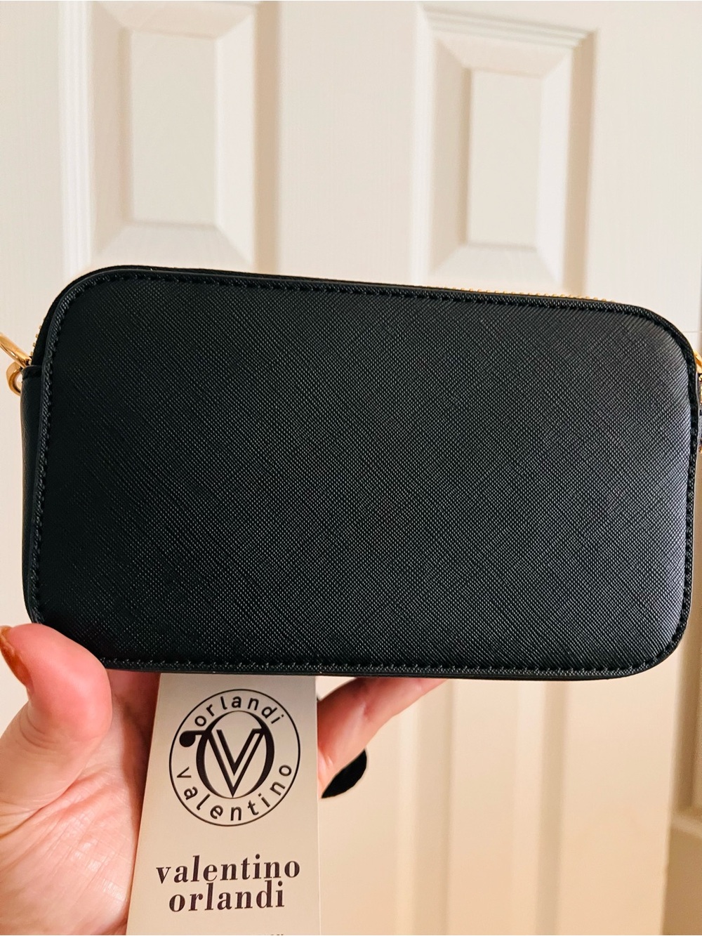 Valentino Orlandi Vegan Leather Crossbody with Gold Studs and V Emblem - Picture 2 of 9
